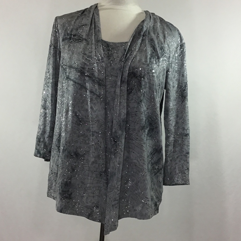 JM Collection Petite Gray/Silver/Charcoal Blouse
